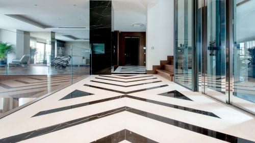 Luxury Triplex Villa							 Flooring House Bathroom							 Black Diamond Thassos Silver Wave														